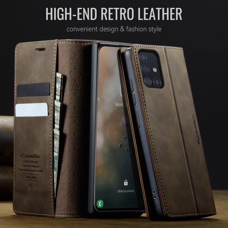 For Samsung Galaxy A51 CaseMe 033 Calf Leather Lining Microfibre RFID Blocking Phone Case