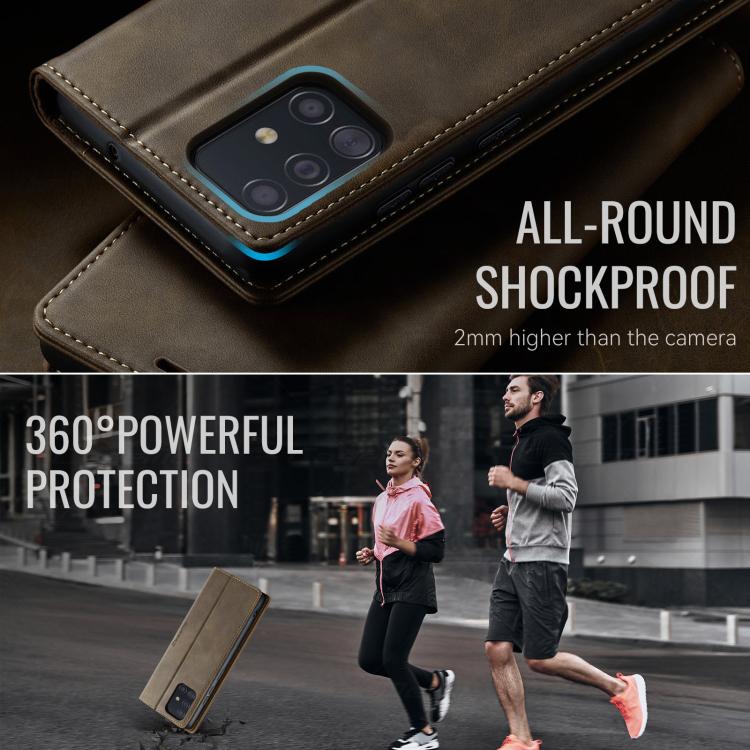 For Samsung Galaxy A51 CaseMe 033 Calf Leather Lining Microfibre RFID Blocking Phone Case