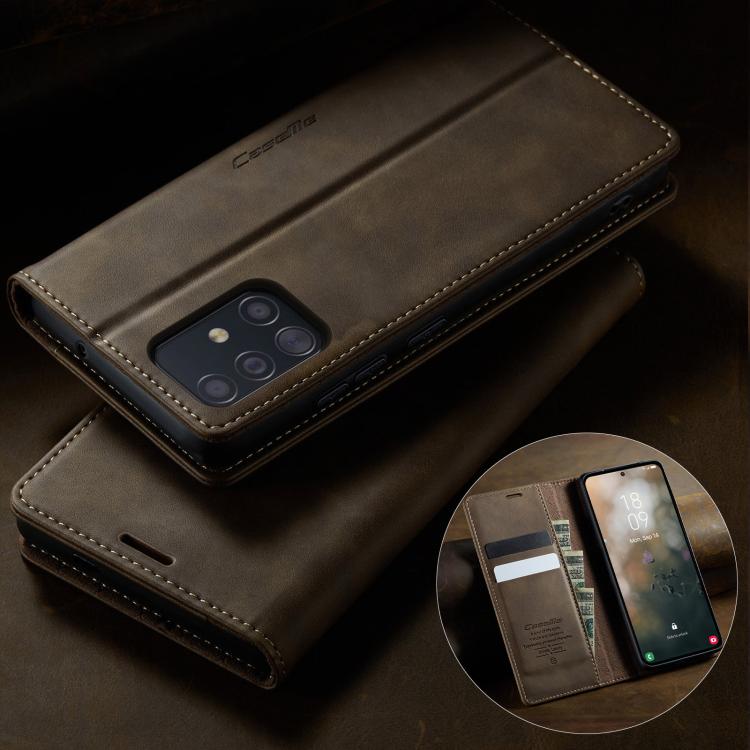 For Samsung Galaxy A51 CaseMe 033 Calf Leather Lining Microfibre RFID Blocking Phone Case