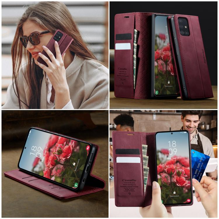 For Samsung Galaxy A51 CaseMe 033 Calf Leather Lining Microfibre RFID Blocking Phone Case