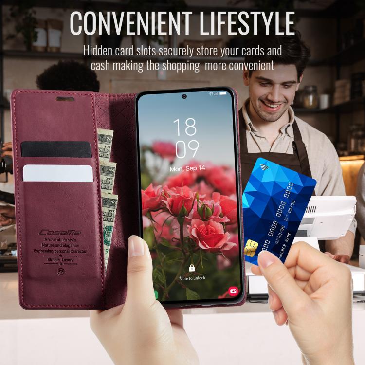 For Samsung Galaxy A51 CaseMe 033 Calf Leather Lining Microfibre RFID Blocking Phone Case