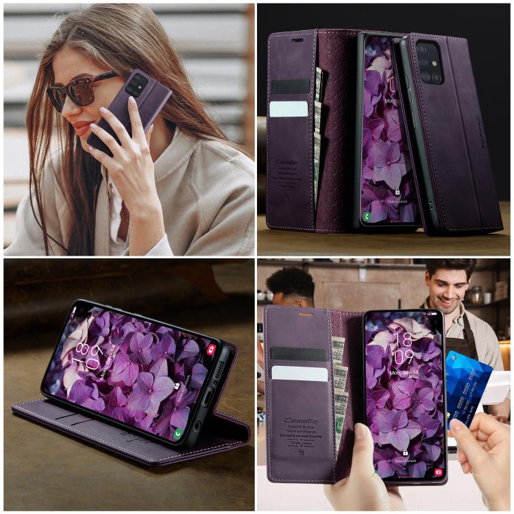 For Samsung Galaxy A51 CaseMe 033 Calf Leather Lining Microfibre RFID Blocking Phone Case