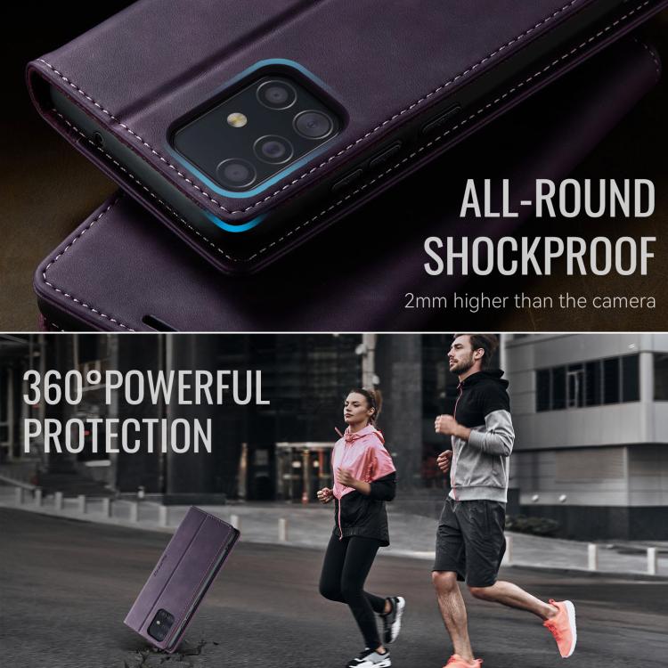 For Samsung Galaxy A51 CaseMe 033 Calf Leather Lining Microfibre RFID Blocking Phone Case