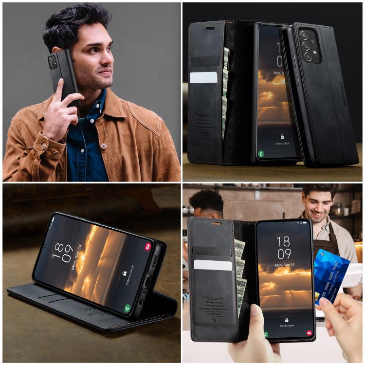 For Samsung Galaxy A52 / A52s 5G CaseMe 033 Calf Leather Lining Microfibre RFID Blocking Phone Case