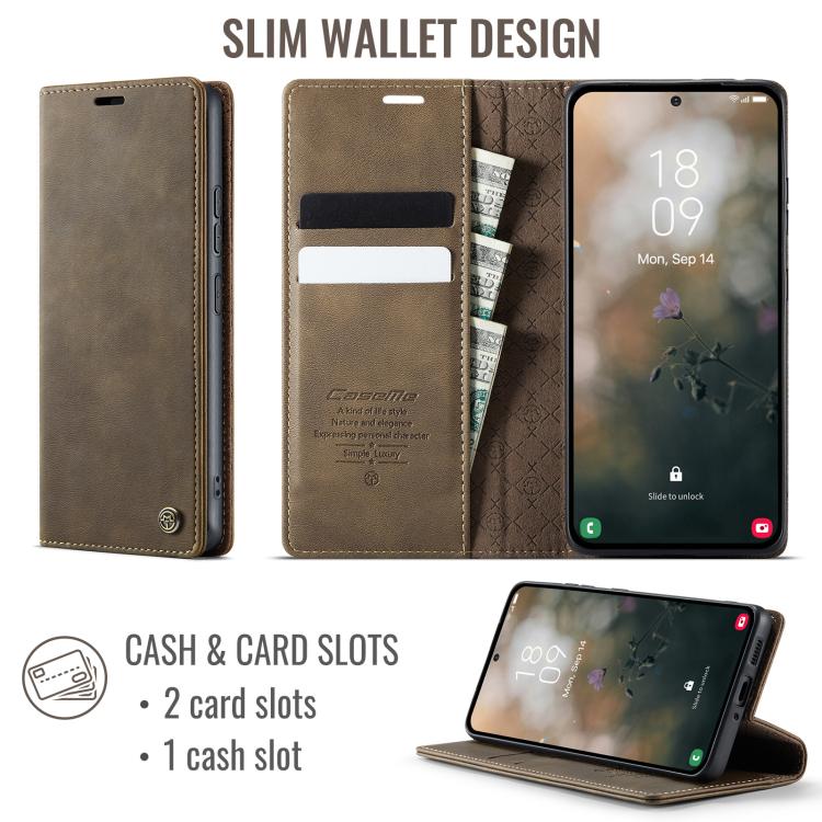 For Samsung Galaxy A53 CaseMe 033 Calf Leather Lining Microfibre RFID Blocking Phone Case
