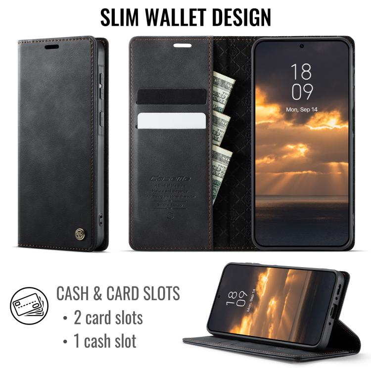 For Samsung Galaxy A55 CaseMe 033 Calf Leather Lining Microfibre RFID Blocking Phone Case