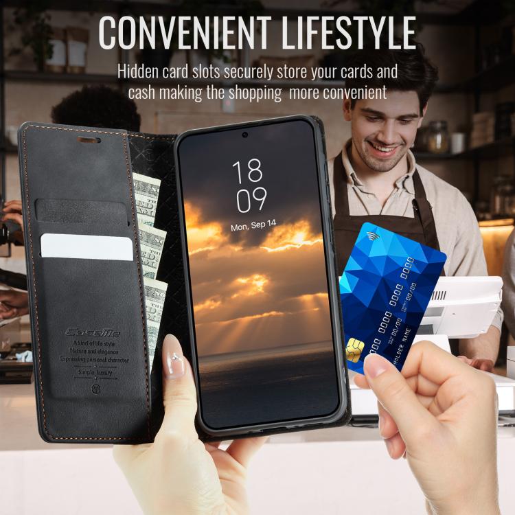 For Samsung Galaxy A55 CaseMe 033 Calf Leather Lining Microfibre RFID Blocking Phone Case