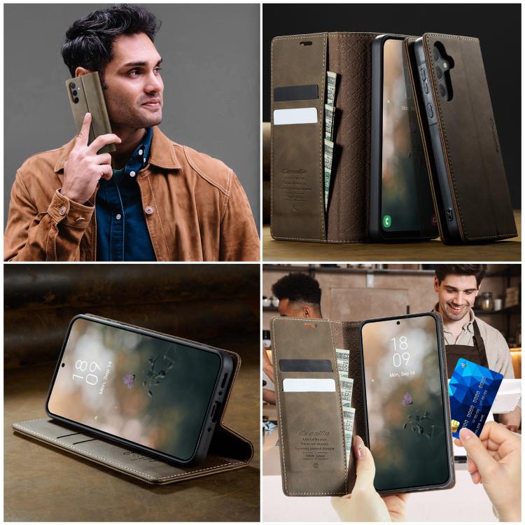 For Samsung Galaxy A55 CaseMe 033 Calf Leather Lining Microfibre RFID Blocking Phone Case