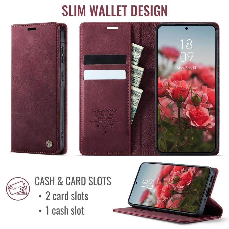 For Samsung Galaxy A55 CaseMe 033 Calf Leather Lining Microfibre RFID Blocking Phone Case