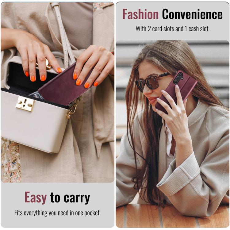 For Samsung Galaxy A55 CaseMe 033 Calf Leather Lining Microfibre RFID Blocking Phone Case