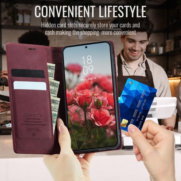 For Samsung Galaxy A55 CaseMe 033 Calf Leather Lining Microfibre RFID Blocking Phone Case