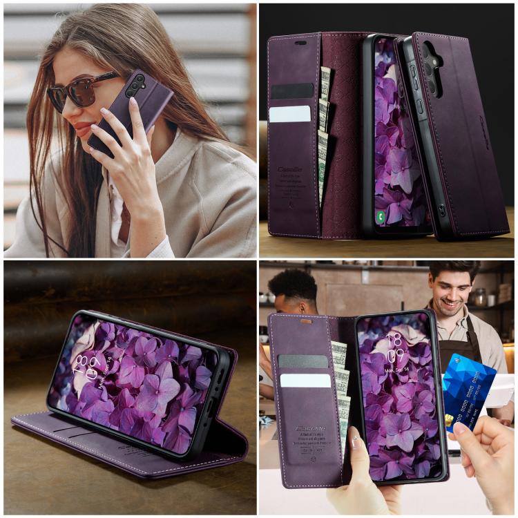 For Samsung Galaxy A55 CaseMe 033 Calf Leather Lining Microfibre RFID Blocking Phone Case