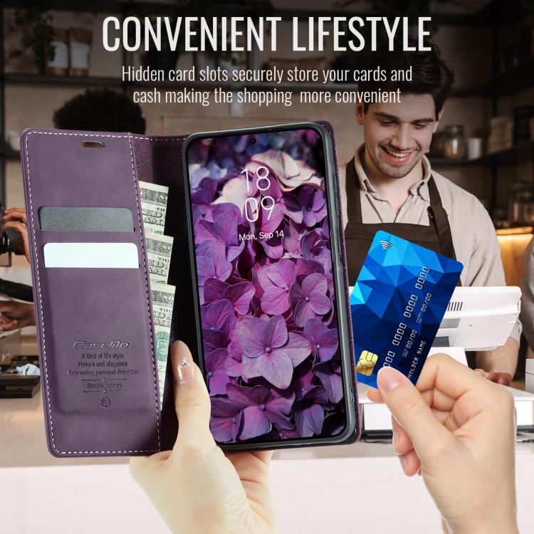 For Samsung Galaxy A55 CaseMe 033 Calf Leather Lining Microfibre RFID Blocking Phone Case