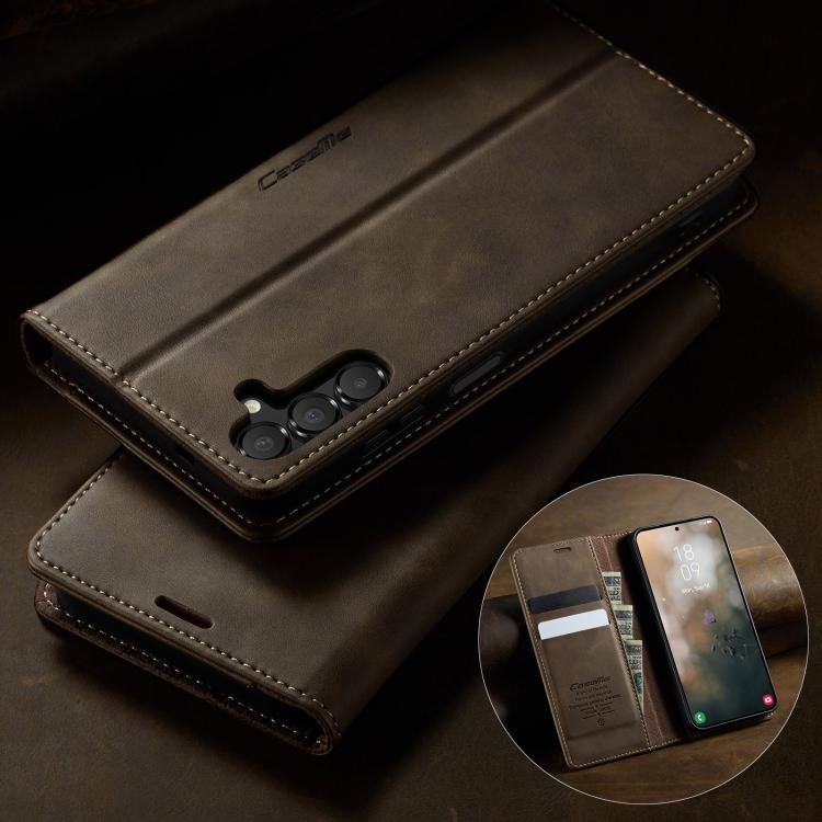For Samsung Galaxy A14 CaseMe 033 Calf Leather Lining Microfibre RFID Blocking Phone Case