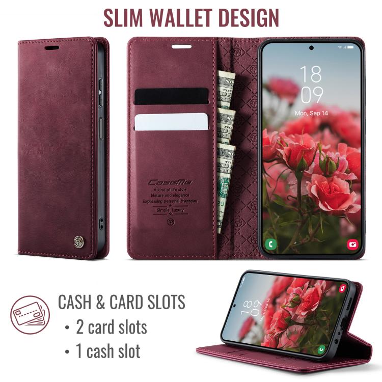 For Samsung Galaxy A14 CaseMe 033 Calf Leather Lining Microfibre RFID Blocking Phone Case