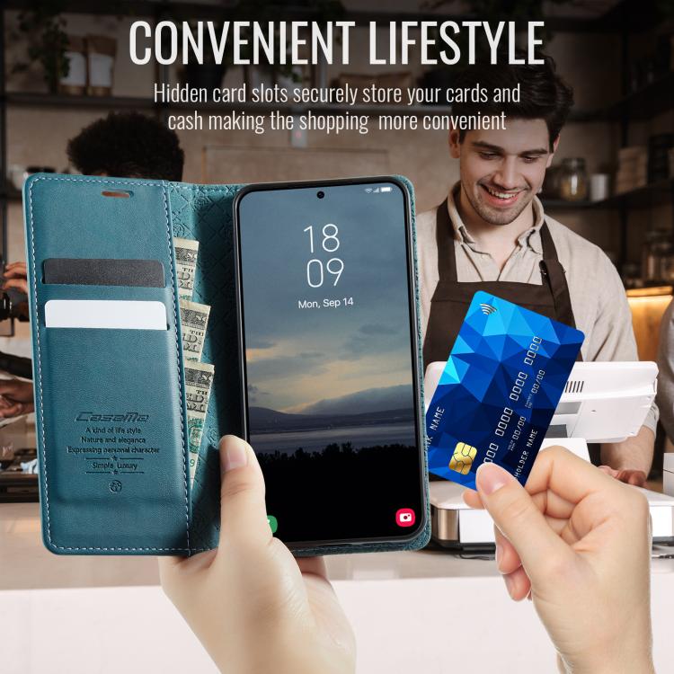 For Samsung Galaxy A14 CaseMe 033 Calf Leather Lining Microfibre RFID Blocking Phone Case