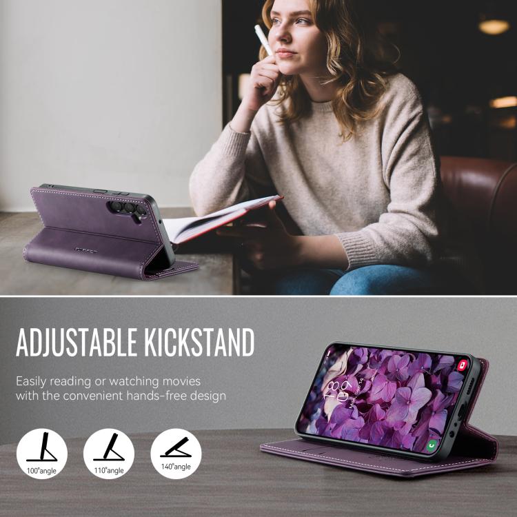 For Samsung Galaxy A14 CaseMe 033 Calf Leather Lining Microfibre RFID Blocking Phone Case