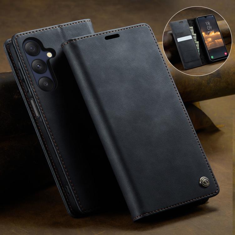 For Samsung Galaxy A25 CaseMe 033 Calf Leather Lining Microfibre RFID Blocking Phone Case