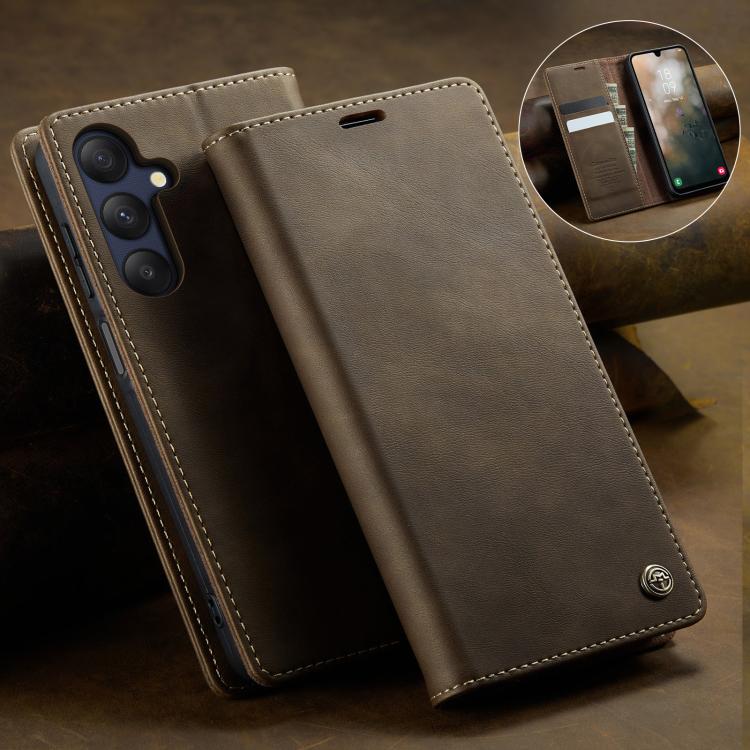 For Samsung Galaxy A25 CaseMe 033 Calf Leather Lining Microfibre RFID Blocking Phone Case
