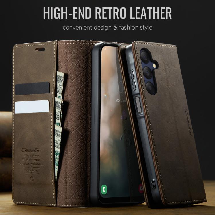 For Samsung Galaxy A25 CaseMe 033 Calf Leather Lining Microfibre RFID Blocking Phone Case