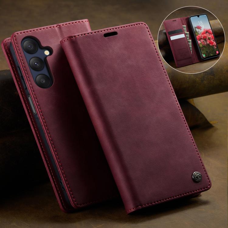 For Samsung Galaxy A25 CaseMe 033 Calf Leather Lining Microfibre RFID Blocking Phone Case