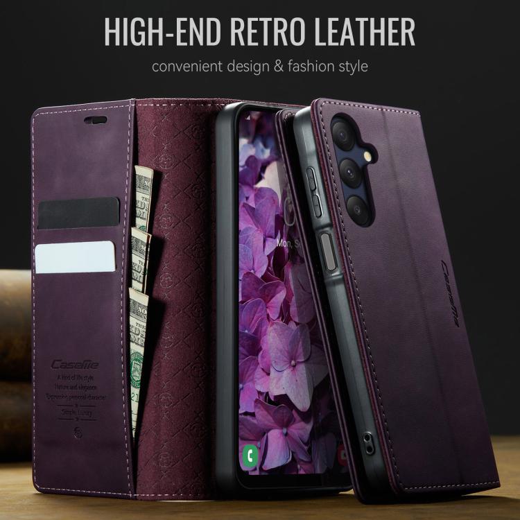For Samsung Galaxy A25 CaseMe 033 Calf Leather Lining Microfibre RFID Blocking Phone Case