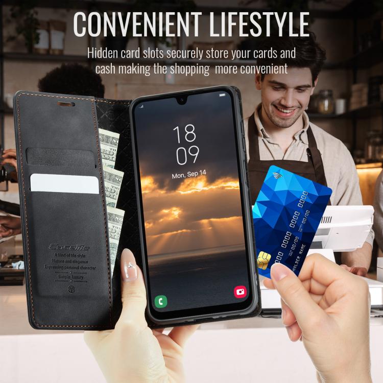 For Samsung Galaxy A26 CaseMe 033 Calf Leather Lining Microfibre RFID Blocking Phone Case