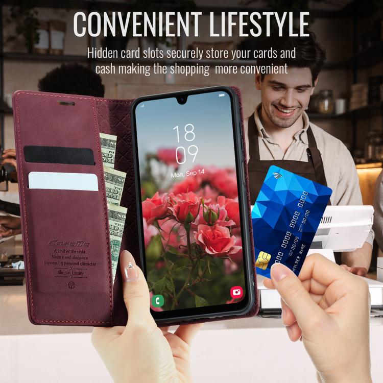 For Samsung Galaxy A26 CaseMe 033 Calf Leather Lining Microfibre RFID Blocking Phone Case