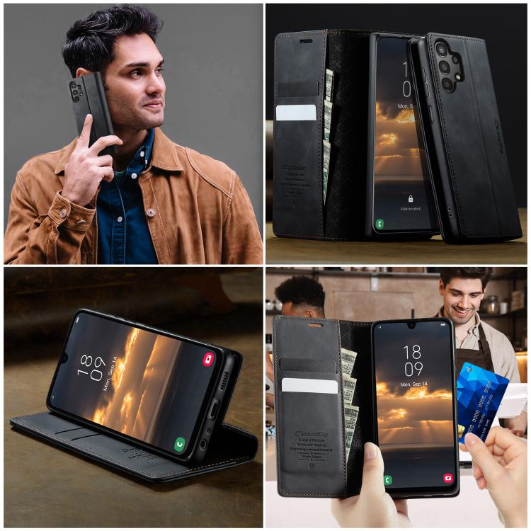 For Samsung Galaxy A13 / A04s CaseMe 033 Calf Leather Lining Microfibre RFID Blocking Phone Case