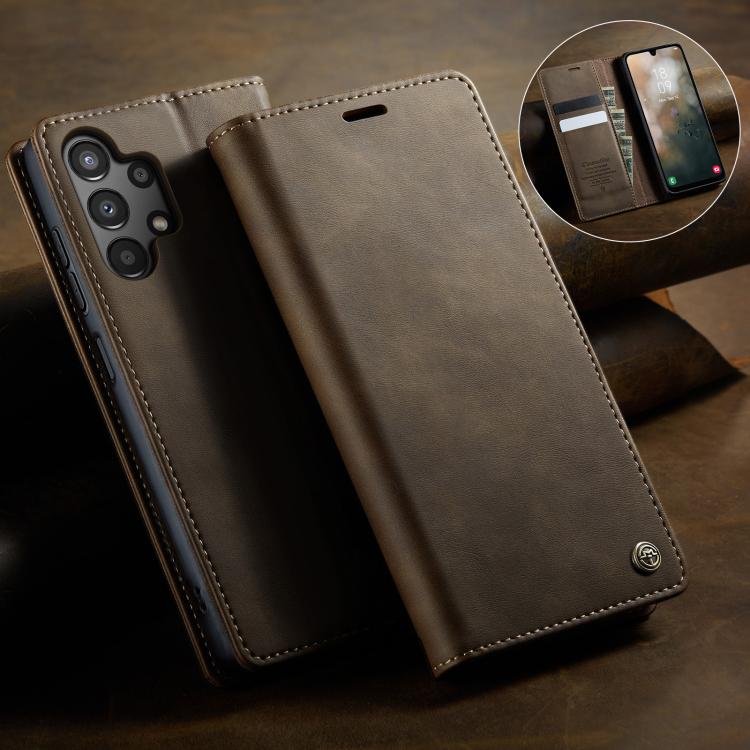 For Samsung Galaxy A13 / A04s CaseMe 033 Calf Leather Lining Microfibre RFID Blocking Phone Case