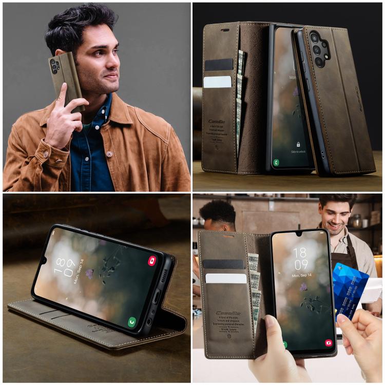 For Samsung Galaxy A13 / A04s CaseMe 033 Calf Leather Lining Microfibre RFID Blocking Phone Case