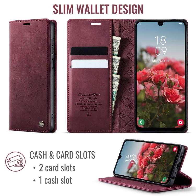 For Samsung Galaxy A13 / A04s CaseMe 033 Calf Leather Lining Microfibre RFID Blocking Phone Case