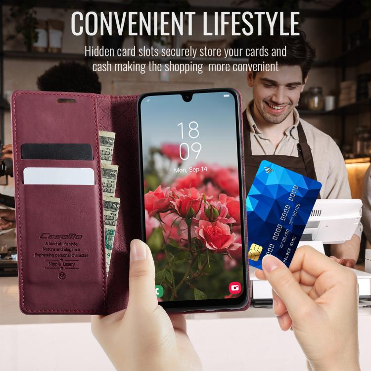 For Samsung Galaxy A13 / A04s CaseMe 033 Calf Leather Lining Microfibre RFID Blocking Phone Case