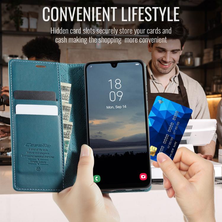 For Samsung Galaxy A13 / A04s CaseMe 033 Calf Leather Lining Microfibre RFID Blocking Phone Case