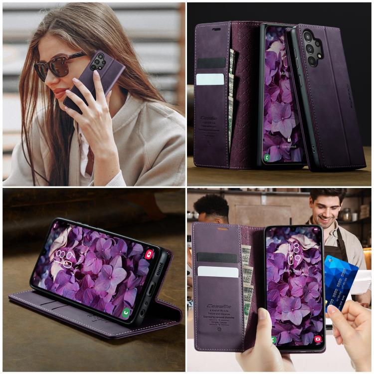 For Samsung Galaxy A13 / A04s CaseMe 033 Calf Leather Lining Microfibre RFID Blocking Phone Case