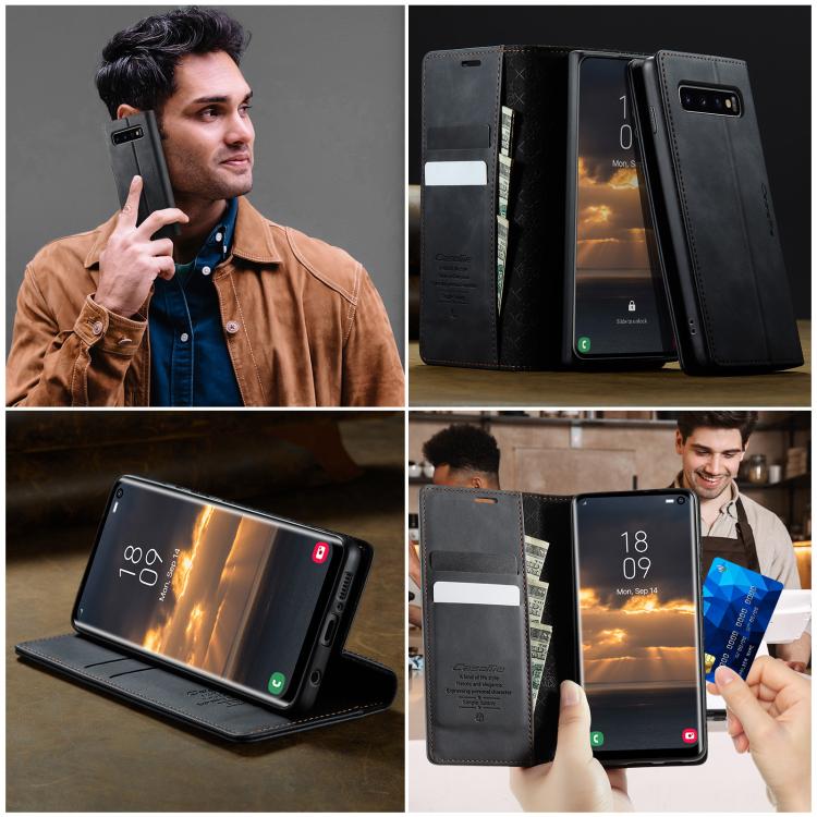 For Samsung Galaxy S10+ CaseMe 033 Calf Leather Lining Microfibre RFID Blocking Phone Case