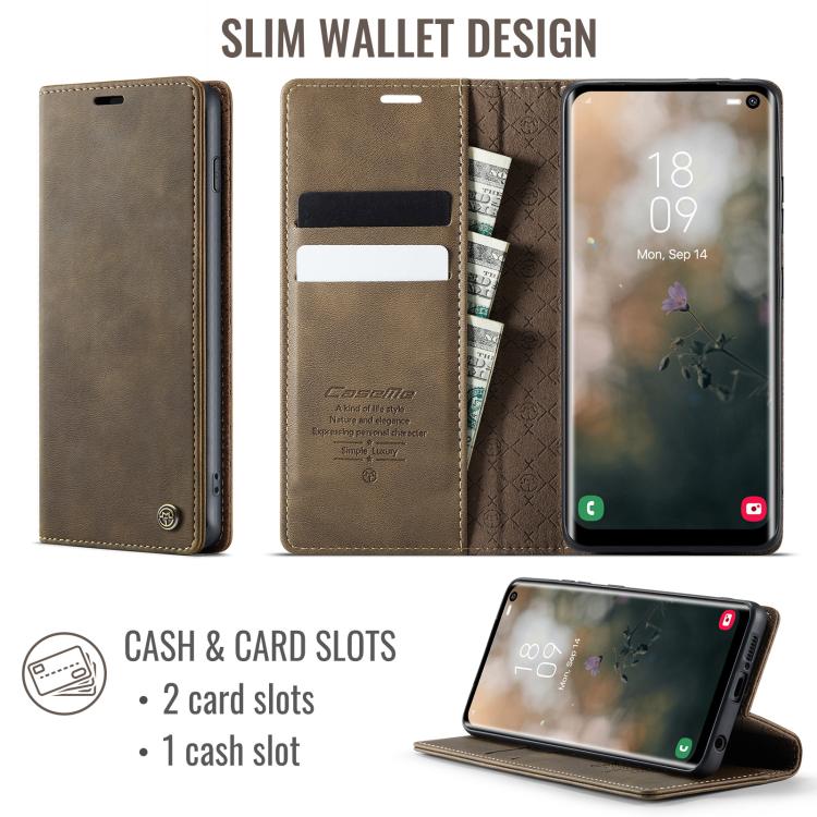 For Samsung Galaxy S10+ CaseMe 033 Calf Leather Lining Microfibre RFID Blocking Phone Case
