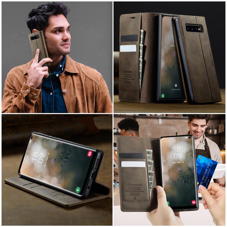For Samsung Galaxy S10+ CaseMe 033 Calf Leather Lining Microfibre RFID Blocking Phone Case