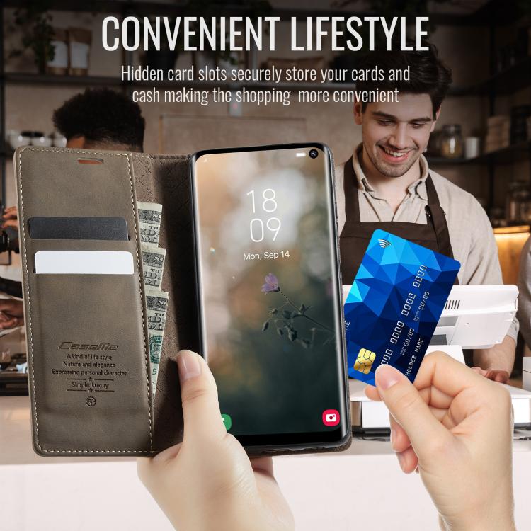 For Samsung Galaxy S10+ CaseMe 033 Calf Leather Lining Microfibre RFID Blocking Phone Case