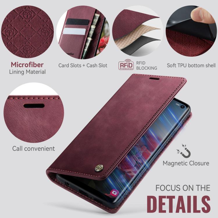 For Samsung Galaxy S10+ CaseMe 033 Calf Leather Lining Microfibre RFID Blocking Phone Case