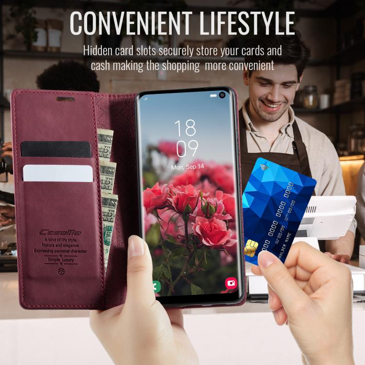 For Samsung Galaxy S10+ CaseMe 033 Calf Leather Lining Microfibre RFID Blocking Phone Case