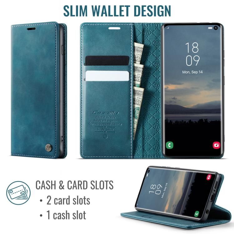 For Samsung Galaxy S10+ CaseMe 033 Calf Leather Lining Microfibre RFID Blocking Phone Case