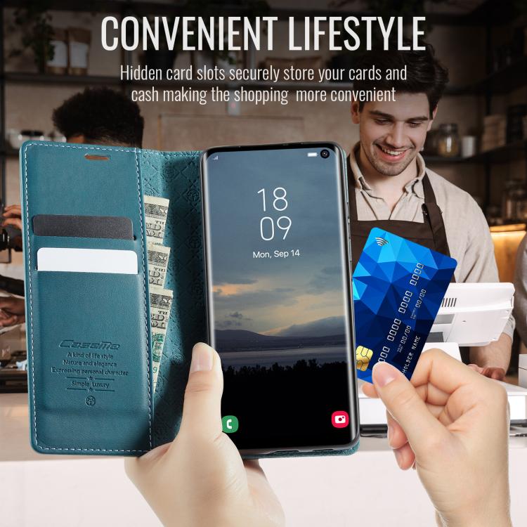 For Samsung Galaxy S10+ CaseMe 033 Calf Leather Lining Microfibre RFID Blocking Phone Case