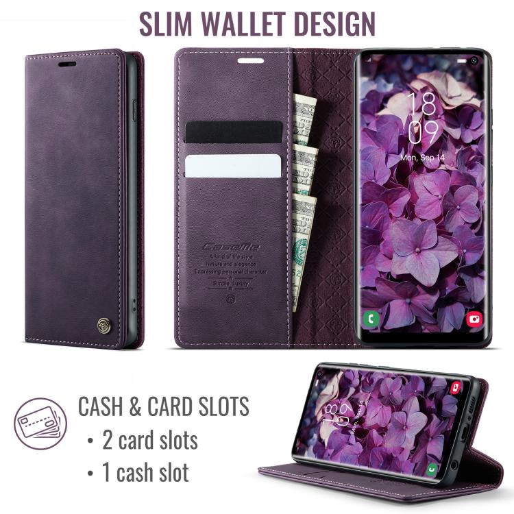 For Samsung Galaxy S10+ CaseMe 033 Calf Leather Lining Microfibre RFID Blocking Phone Case