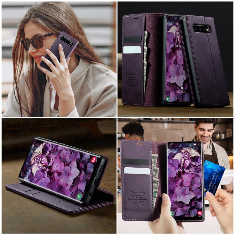 For Samsung Galaxy S10+ CaseMe 033 Calf Leather Lining Microfibre RFID Blocking Phone Case