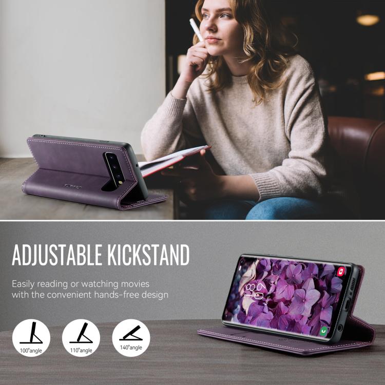 For Samsung Galaxy S10+ CaseMe 033 Calf Leather Lining Microfibre RFID Blocking Phone Case