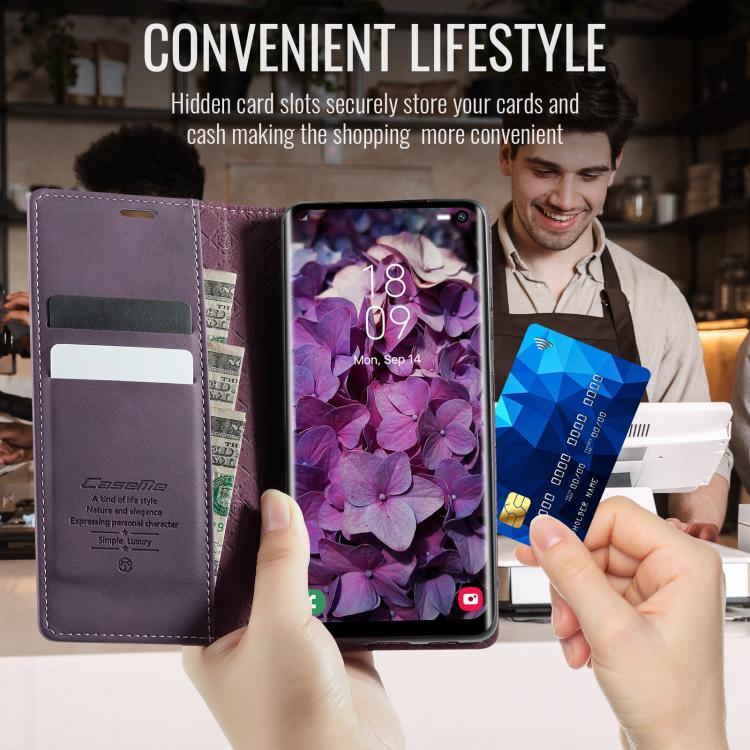 For Samsung Galaxy S10+ CaseMe 033 Calf Leather Lining Microfibre RFID Blocking Phone Case