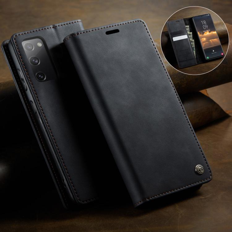 For Samsung Galaxy S20 FE CaseMe 033 Calf Leather Lining Microfibre RFID Blocking Phone Case