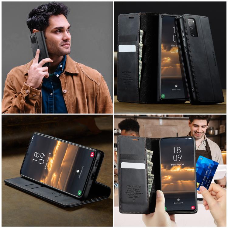 For Samsung Galaxy S20 FE CaseMe 033 Calf Leather Lining Microfibre RFID Blocking Phone Case