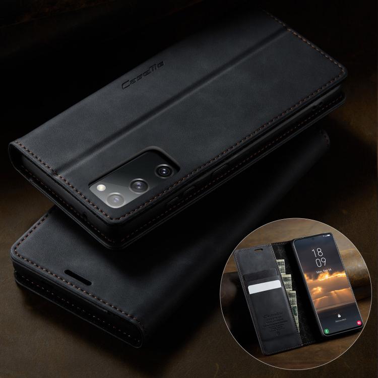 For Samsung Galaxy S20 FE CaseMe 033 Calf Leather Lining Microfibre RFID Blocking Phone Case